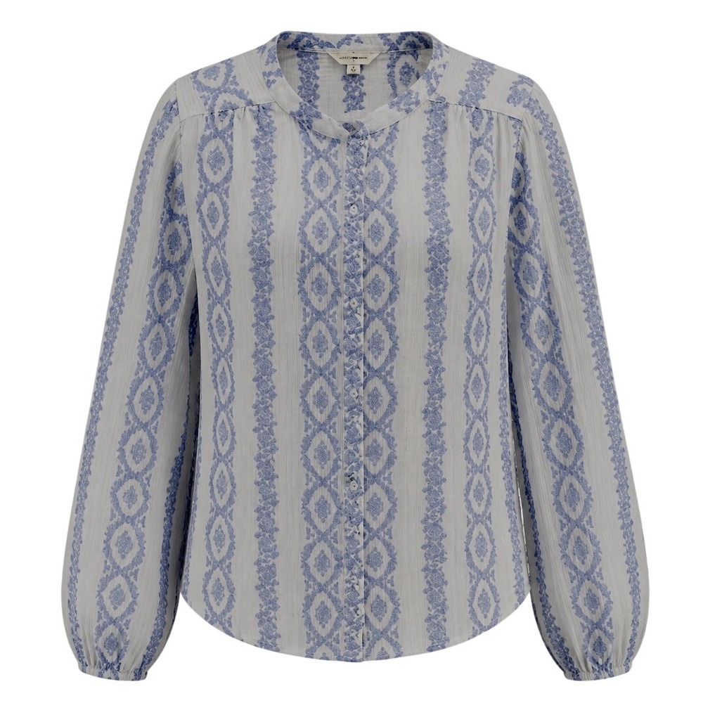 Lucky Brand Womens S Indigo Multi Floral Peasant Blouse Boho Cottagecore